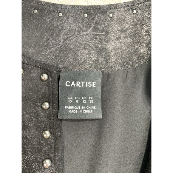 Cartise Black Studded Faux Suede Jacket Womens 8 Open Front Edgy Moto Style - Picture 4 of 10